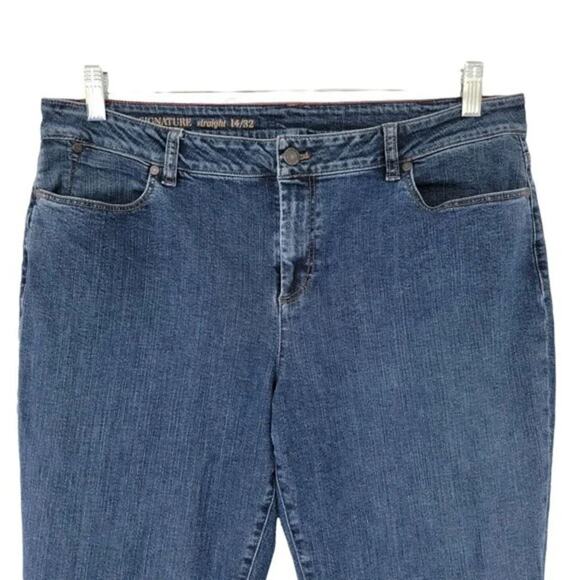 Vintage Signature Straight Leg Jeans Dark Wash Blue Women Sz 14 Stretch Classic - Picture 3 of 11